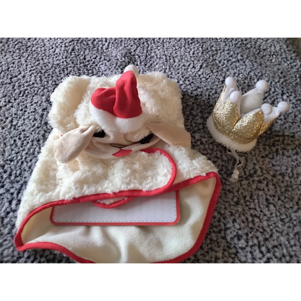 Multipet Lamb Chop Dog‎ Santa Hat Hoodie & Gold Crown Costume Set Medium 90772